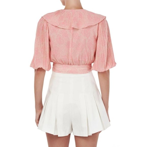 AMUR Naya Top Lemon Peach Rose Lace Size Medium Chiffon Cropped Wrap - Picture 2 of 8